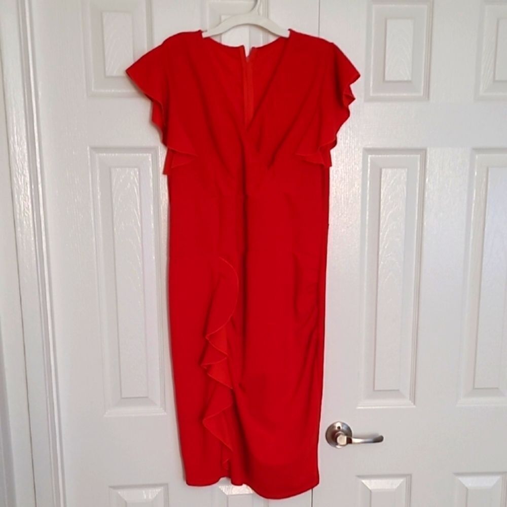 💥$5 BUNDLED💥♡  Women's Work Wear True Red Ruffle Detail Dress sz XL